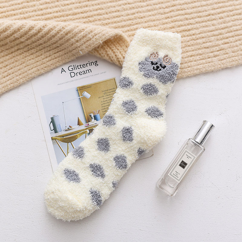 Coral Velvet Socks Female Thick Winter Korean Wild Towel Socks Sleeping Socks Embroidered Plush Warm Socks Fluffy Fuzzy Socks